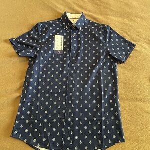Nautical Navy Blue Anchor Print Men's Shirt size small